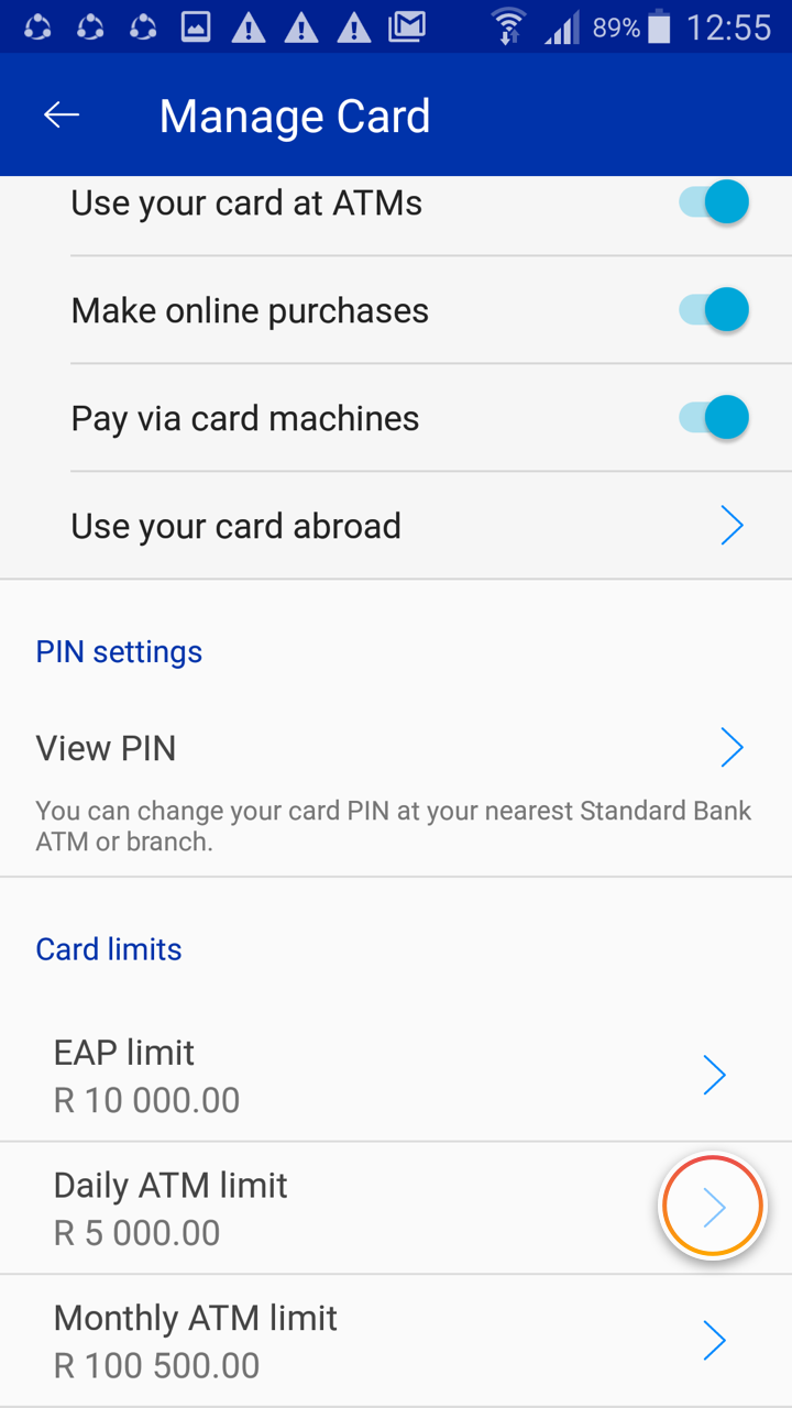card limits - Daily ATM limit
